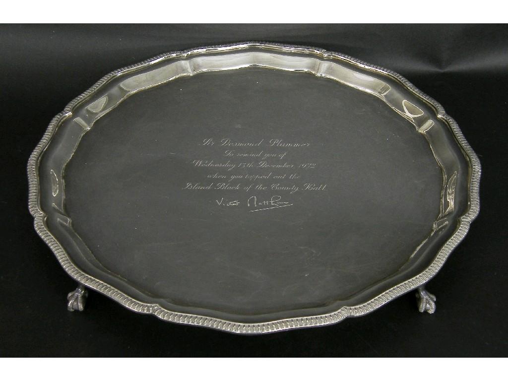 Appraisal: Mappin Webb silver wavy rimmed salver inscribed 'Sir Desmond Plummer