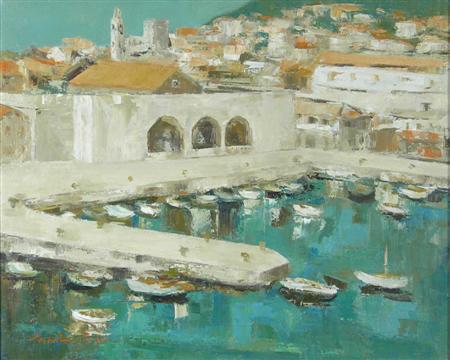 Appraisal: PERPETUA M POPE SCOTTISH B HARBOUR DUBROVNIK Signed oil on