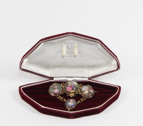 Appraisal: A th Century brooch set with four oval enamel panels