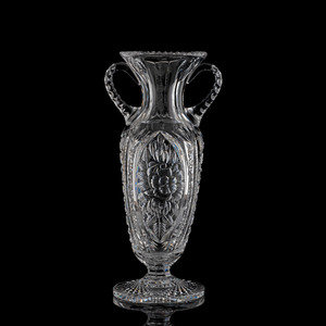 Appraisal: A Pairpoint Brilliant-Period Intaglio-Cut Glass Double Handle Vase in Jacqueminot