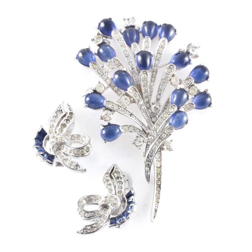 Appraisal: BOUCHER DIAMANTE FLOWER BOUQUET PIN WITH SAPPHIRE COLOR CABOCHONS MAZER