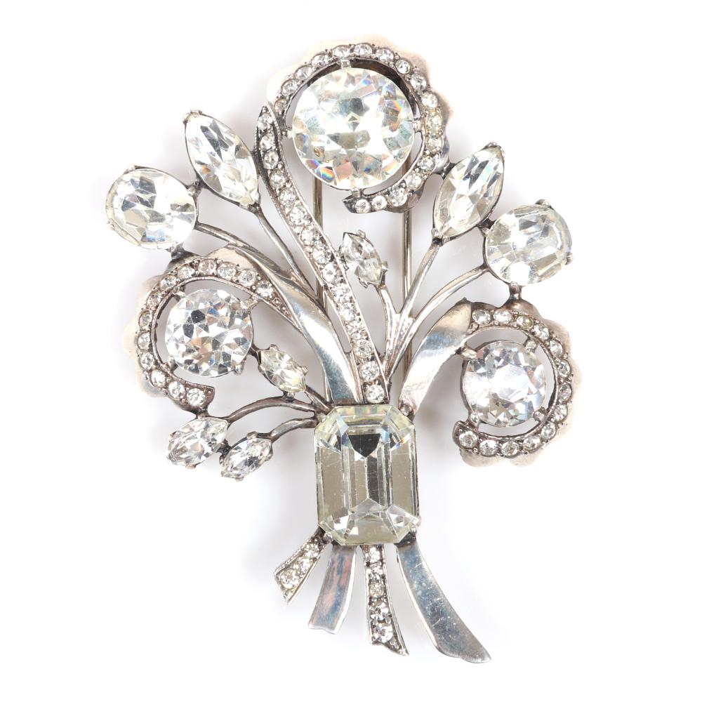 Appraisal: EISENBERG ORIGINAL STERLING SPRAY BROOCH WITH HUGE FACETED CRYSTALS AND