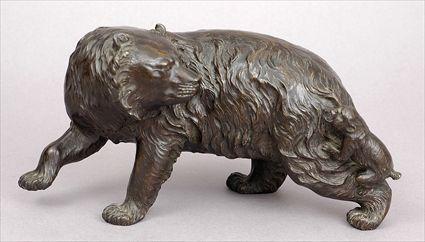 Appraisal: JAPANESE BRONZE ANIMALIER GROUP Modeled as a brown bear warding