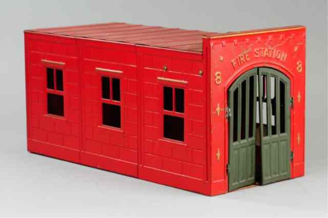 Appraisal: a KINGSBURY FIRE STATION Pressed steel red building with green