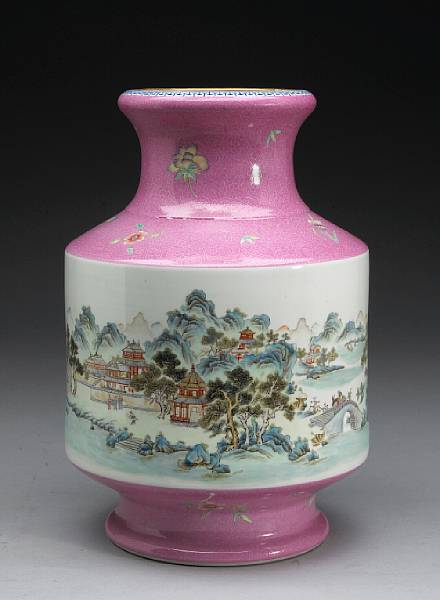 Appraisal: A large famille rose enameled porcelain vase with sgraffiato decoration