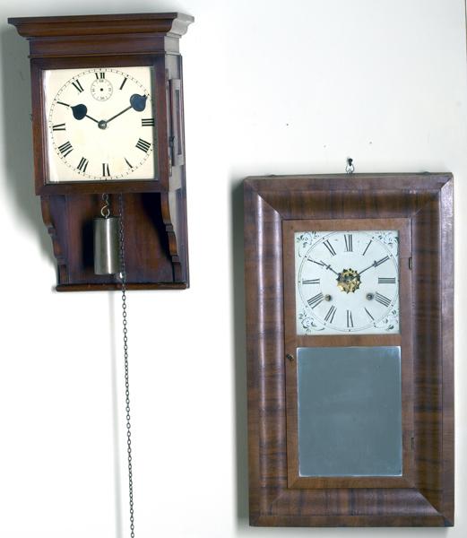 Appraisal: WATERBURY Ogee wall clock together with English one weight wall