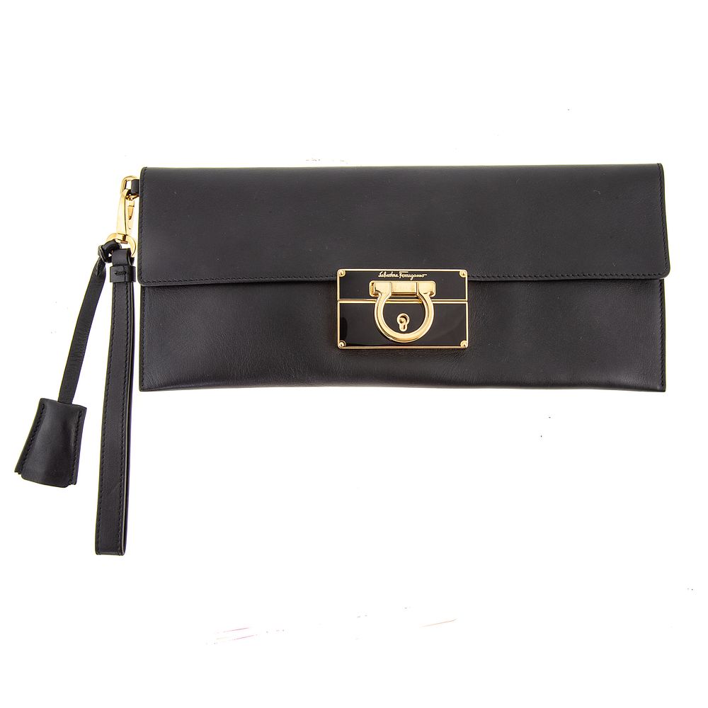 Appraisal: A Ferragamo Vintage Clutch A black calf leather Ferragamo vintage