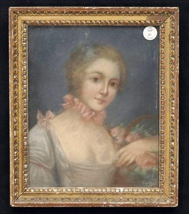 Appraisal: Pastel on Paper Portrait of a Lady with a Basket