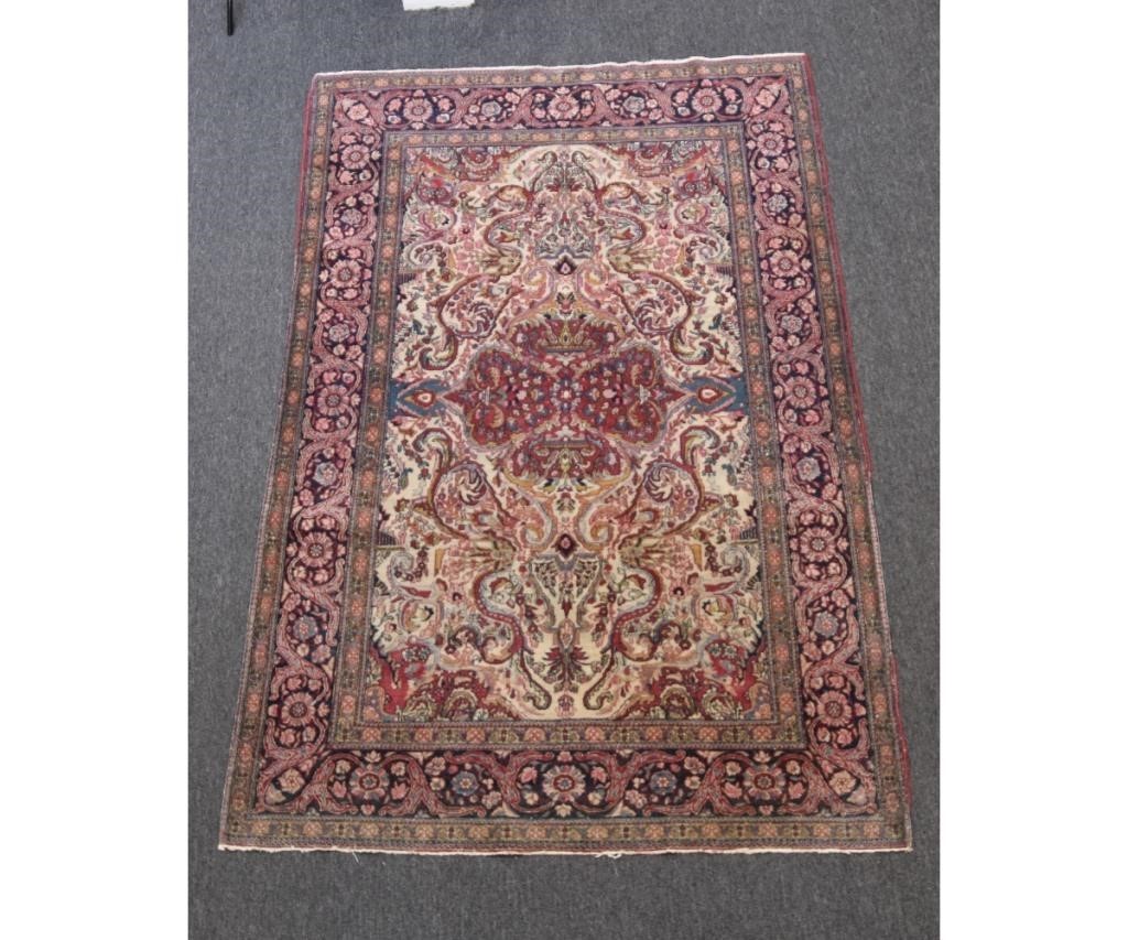 Appraisal: Antique Isphan center hall carpet with center red medallion ivory