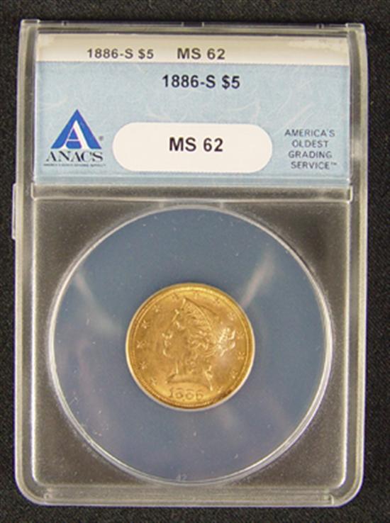 Appraisal: -S Liberty Gold Coin ANACS certified and graded MS