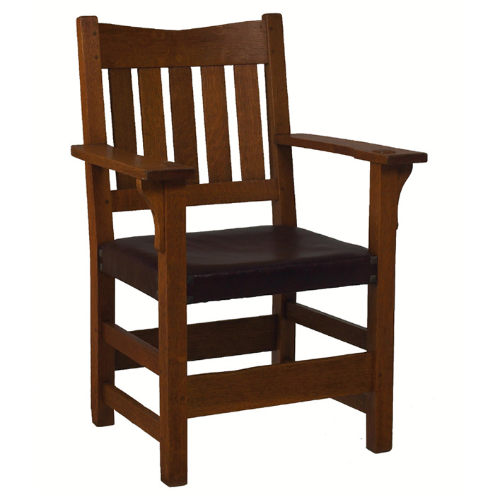 Appraisal: Gustav Stickley armchair frac V back form with five vertical