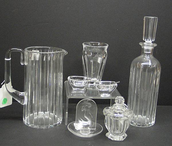 Appraisal: A group of French cut glass tableware Comprising Baccarat pitcher