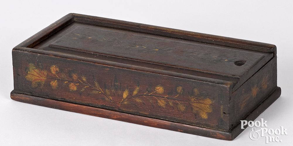 Appraisal: Pennsylvania painted poplar slide lid box th c Pennsylvania painted