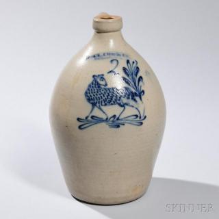 Appraisal: Two-gallon Stoneware Jug with Lamb Decoration N Clark Co Rochester