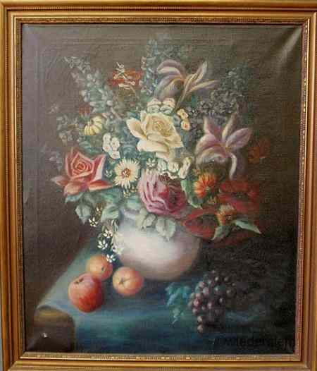 Appraisal: Oil on canvas still life of a bowl of flowers