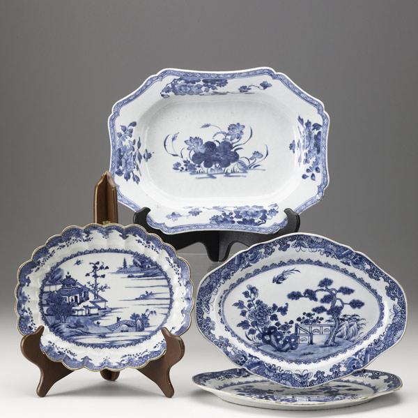 Appraisal: CHINESE EXPORT Grouping of four blue and white pieces includes