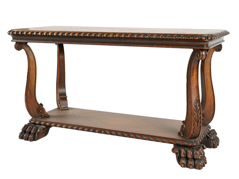 Appraisal: CARVED WALNUT MAHOGANY TWO TIERED SIDE TABLEcirca inches wide inches