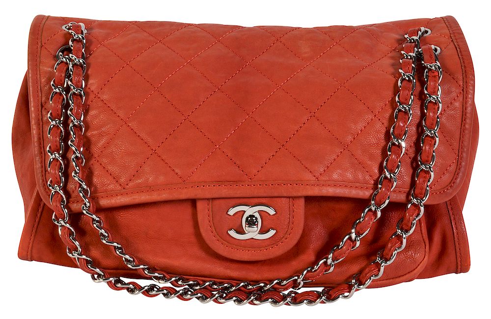 Appraisal: Red Quilted CHANEL Leather Shoulder Bag Handbag Chanel red quilted