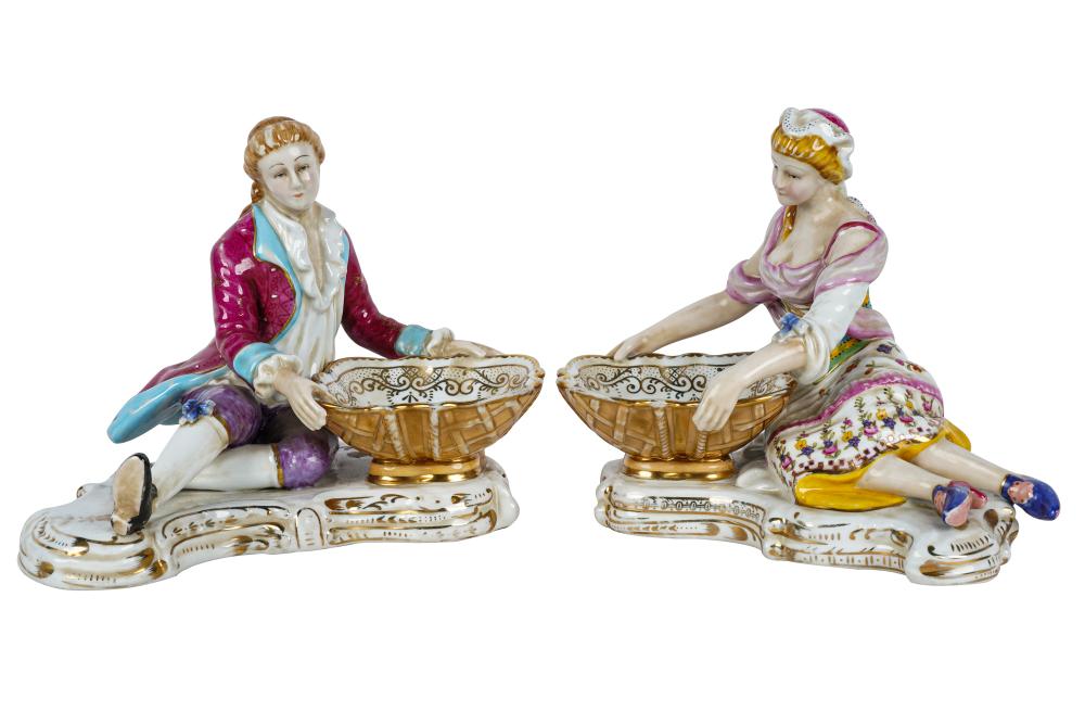 Appraisal: PAIR OF SEVRES STYLE PORCELAIN SWEET MEAT DISHESdepicting a man