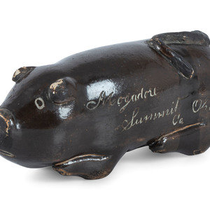 Appraisal: A Rare Mogadore Ohio Inscribed Stoneware Pig Flask Late th