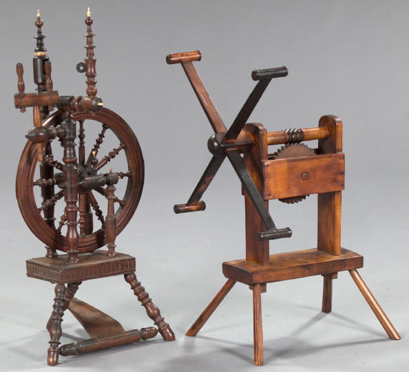 Appraisal: Continental Turned Hardwood Spinning Wheel and an American Provincial Pine