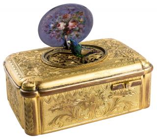 Appraisal: AN ANTIQUE GILT BRASS AND ENAMEL MUSIC BOX WITH A