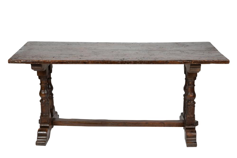 Appraisal: SPANISH REVIVAL TRESTLE TABLEwith rectangular planked top inches wide inches