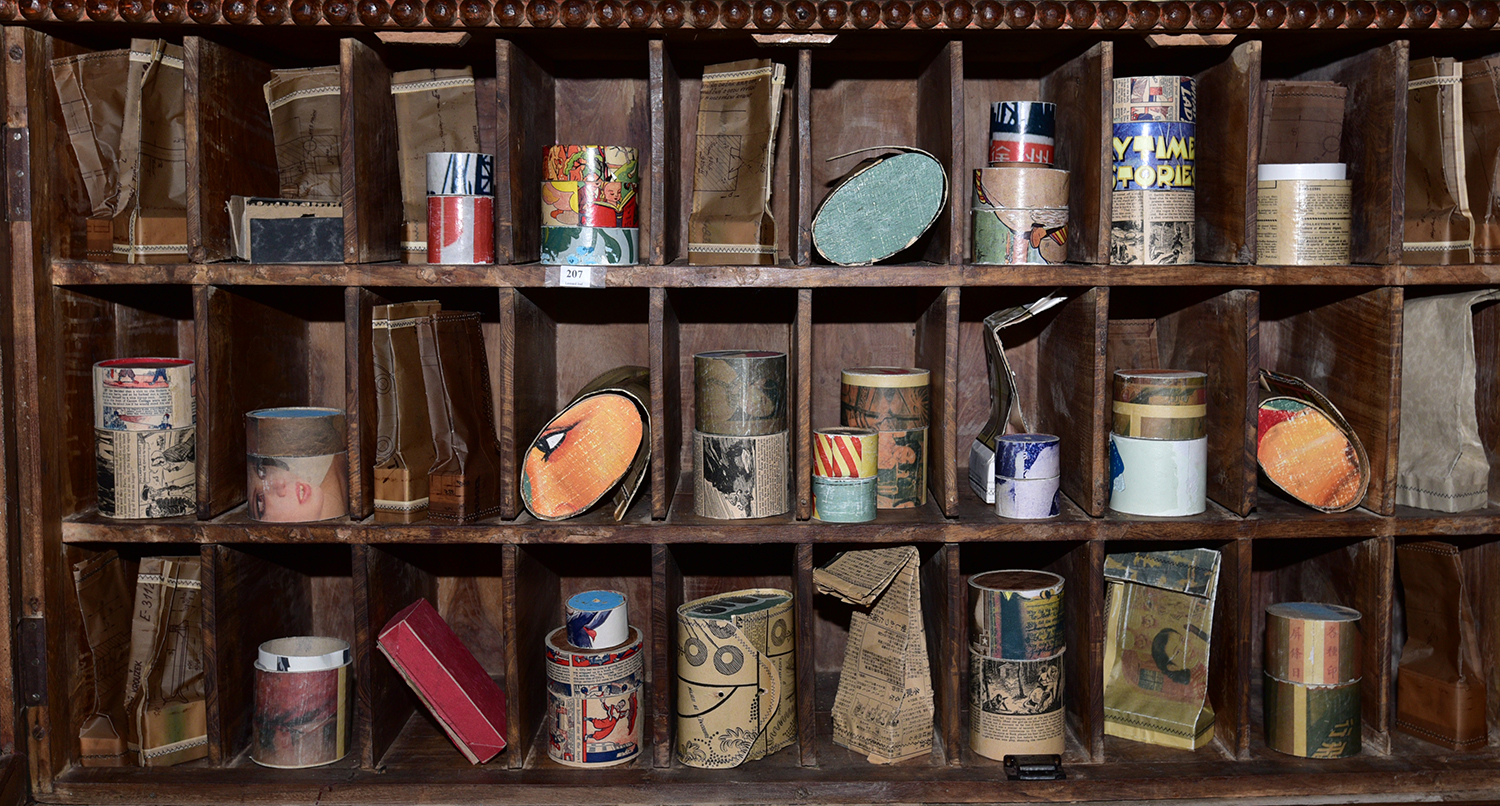 Appraisal: A COLLECTION OF DAVID BROMLEY CANNISTERS AND CONTAINERS COVERED WITH