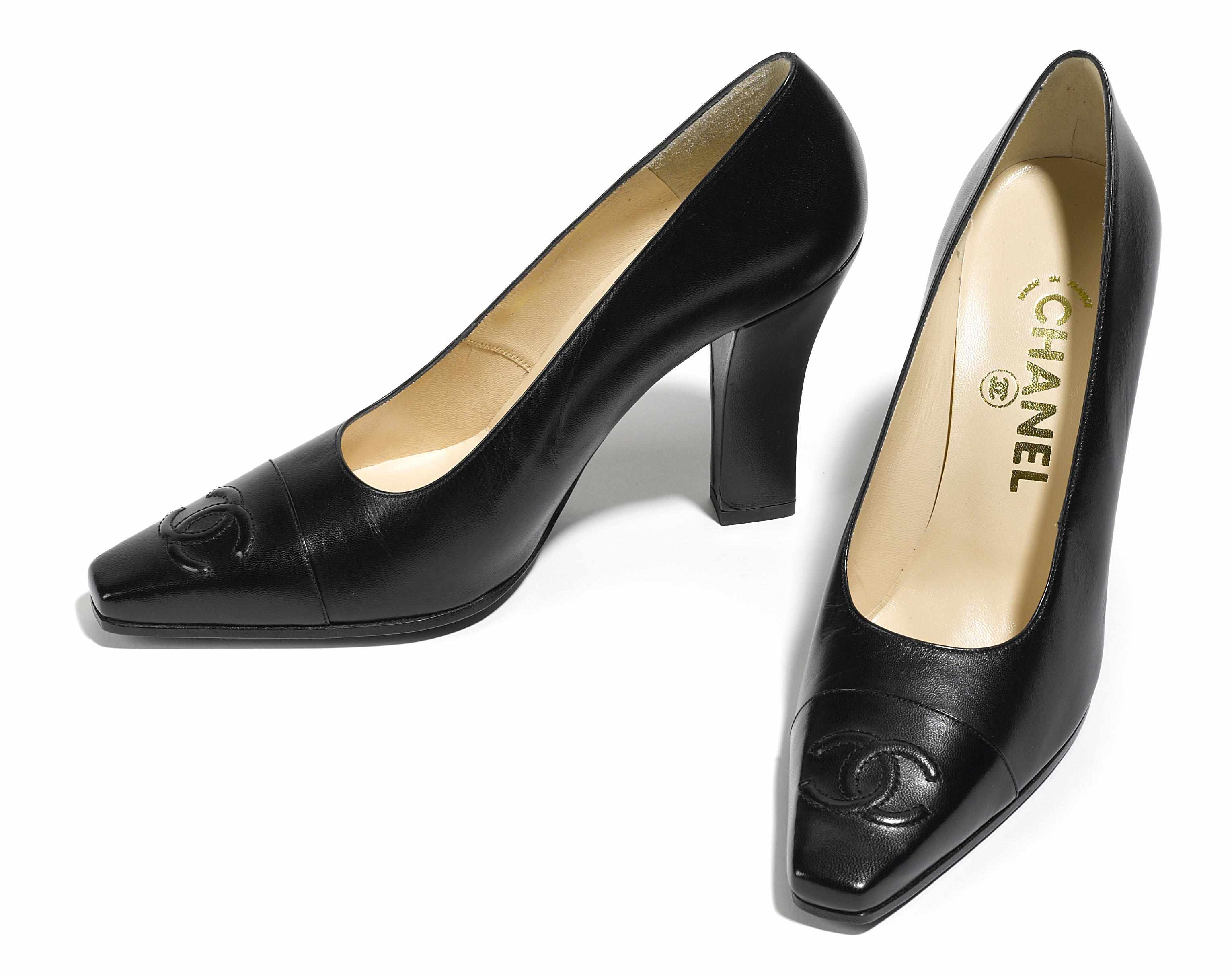 Appraisal: A pair of Chanel embossed black leather pumps size