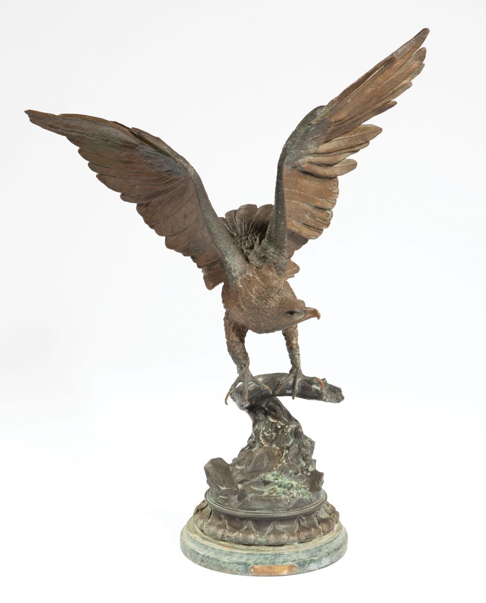 Appraisal: Patinated Bronze Figure of an Eagle after Jules Moigniez green