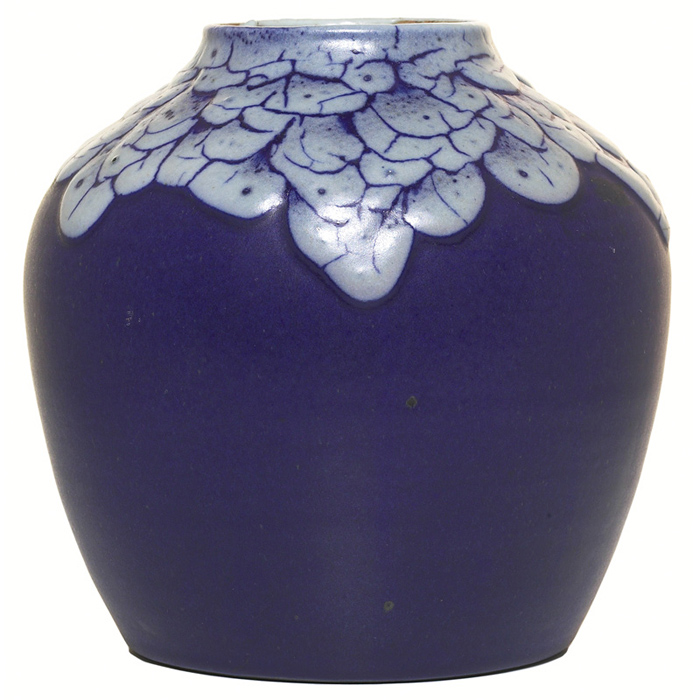 Appraisal: Pointu vase hand-thrown form covered with a blue matt glaze