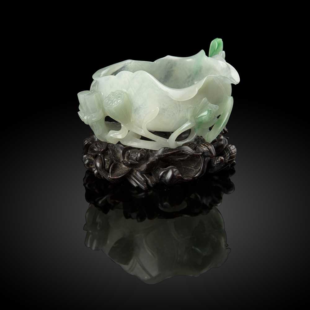 Appraisal: JADEITE 'DRAGONFLY AND LOTUS' BRUSH WASHER TH CENTURY- TH CENTURY