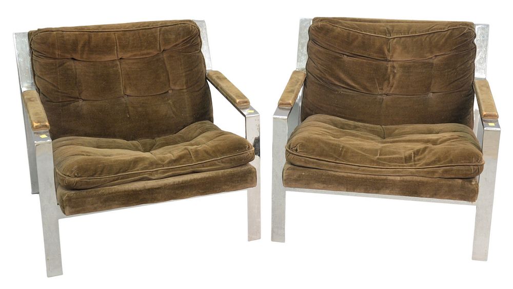 Appraisal: Pair of Milo Baughman Lounge Chairs chrome with brown upholstery