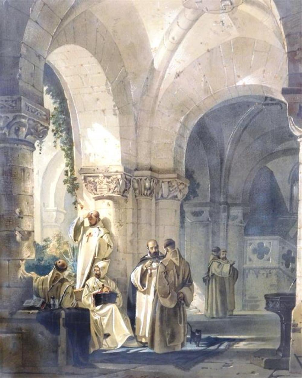 Appraisal: Friedrich Perlberg German - Monks with Cat in a Cloister