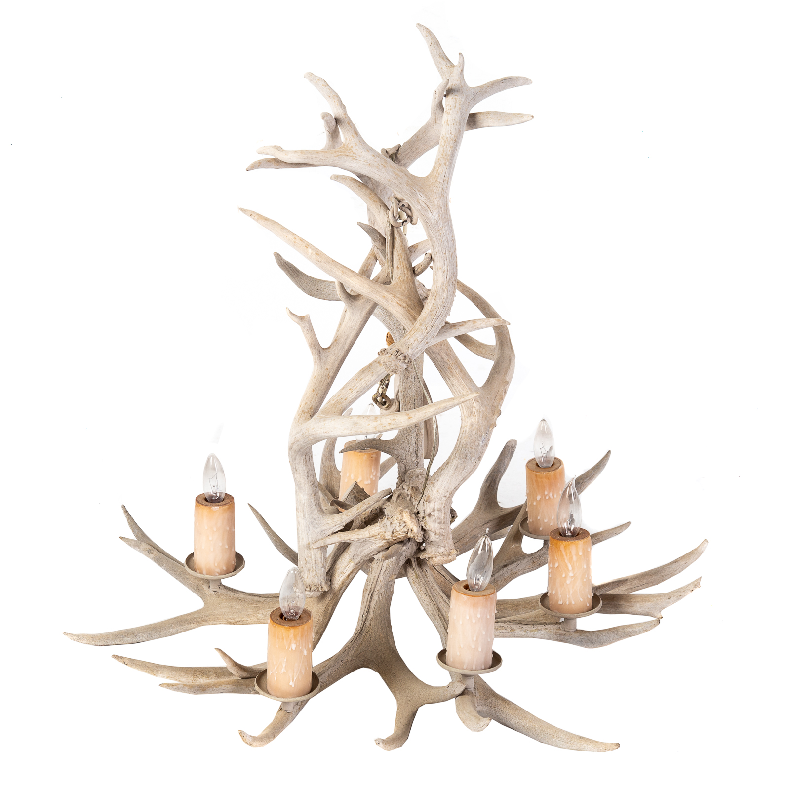 Appraisal: AMERICAN FOLK ART ANTLER CHANDELIER light hanging light fixture composed