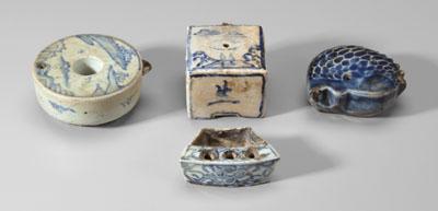 Appraisal: Three water droppers one brush stand three Korean ceramic water