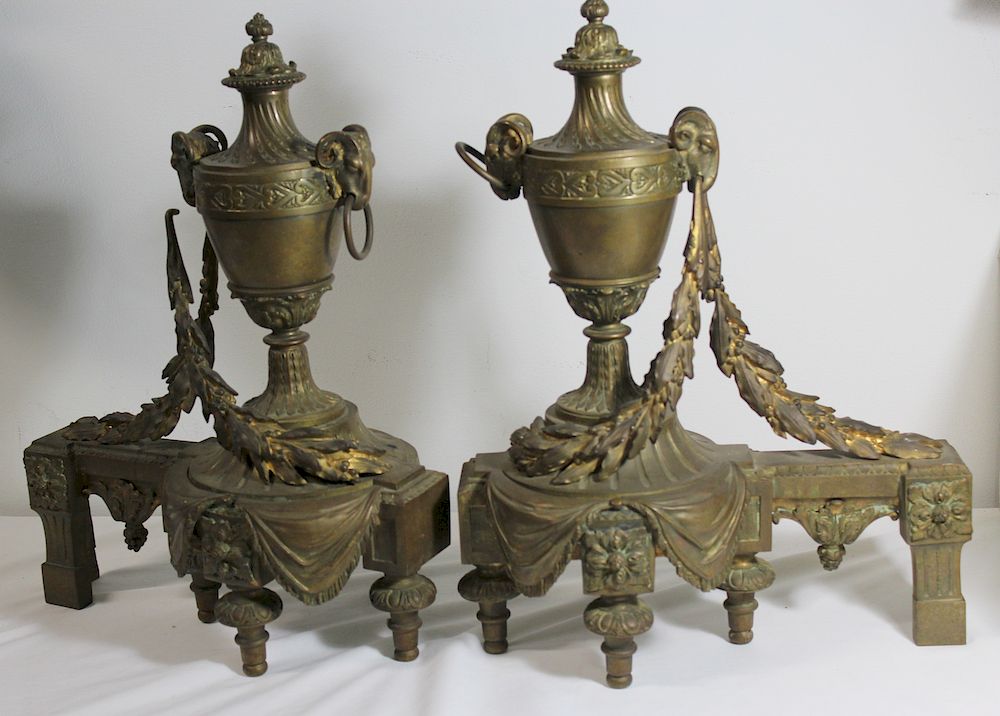 Appraisal: Pair of Antique Bronze Urn Form Andirons Good size and