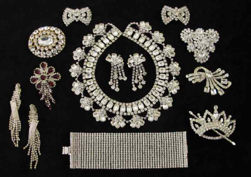 Appraisal: A Grouping of Rhinestone Costume Jewelryincluding a wide flexible cuff