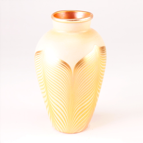 Appraisal: KEW BLAS Art glass vase with gold feather-pull decoration on