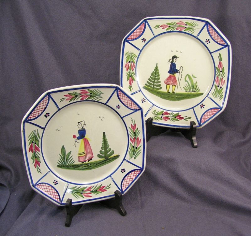 Appraisal: - Quimper Plates Pair of white glazed ceramic plates with