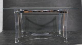 Appraisal: Modernist Chrome Lucite Glass Dining Table Luc Modernist Chrome Lucite