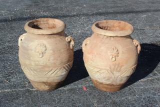 Appraisal: Pair of terra cotta olive oil jug style planters h