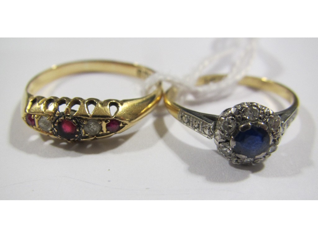 Appraisal: Lot comprising an ct gold sapphire and diamond cluster ring