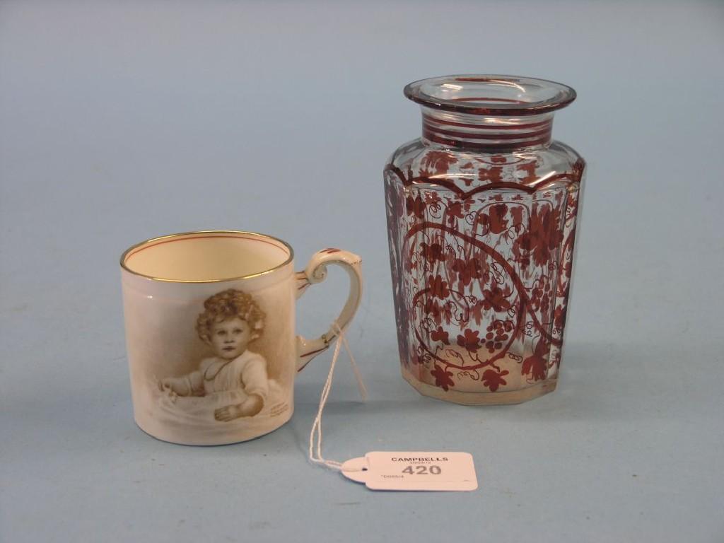 Appraisal: A late th century glass pickle jar painted with vine