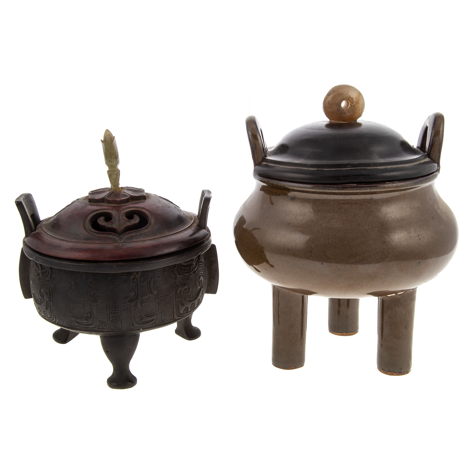 Appraisal: TWO CHINESE CENSERS th century tri-footed base with a pair