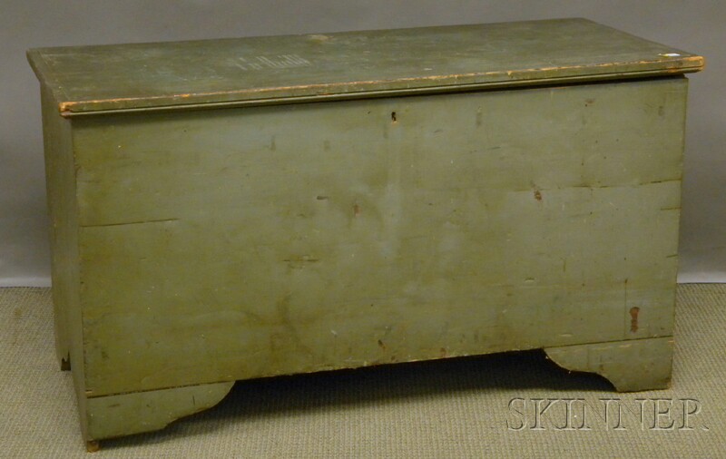 Appraisal: Gray-painted Pine Six-board Blanket Box ht lg wd in