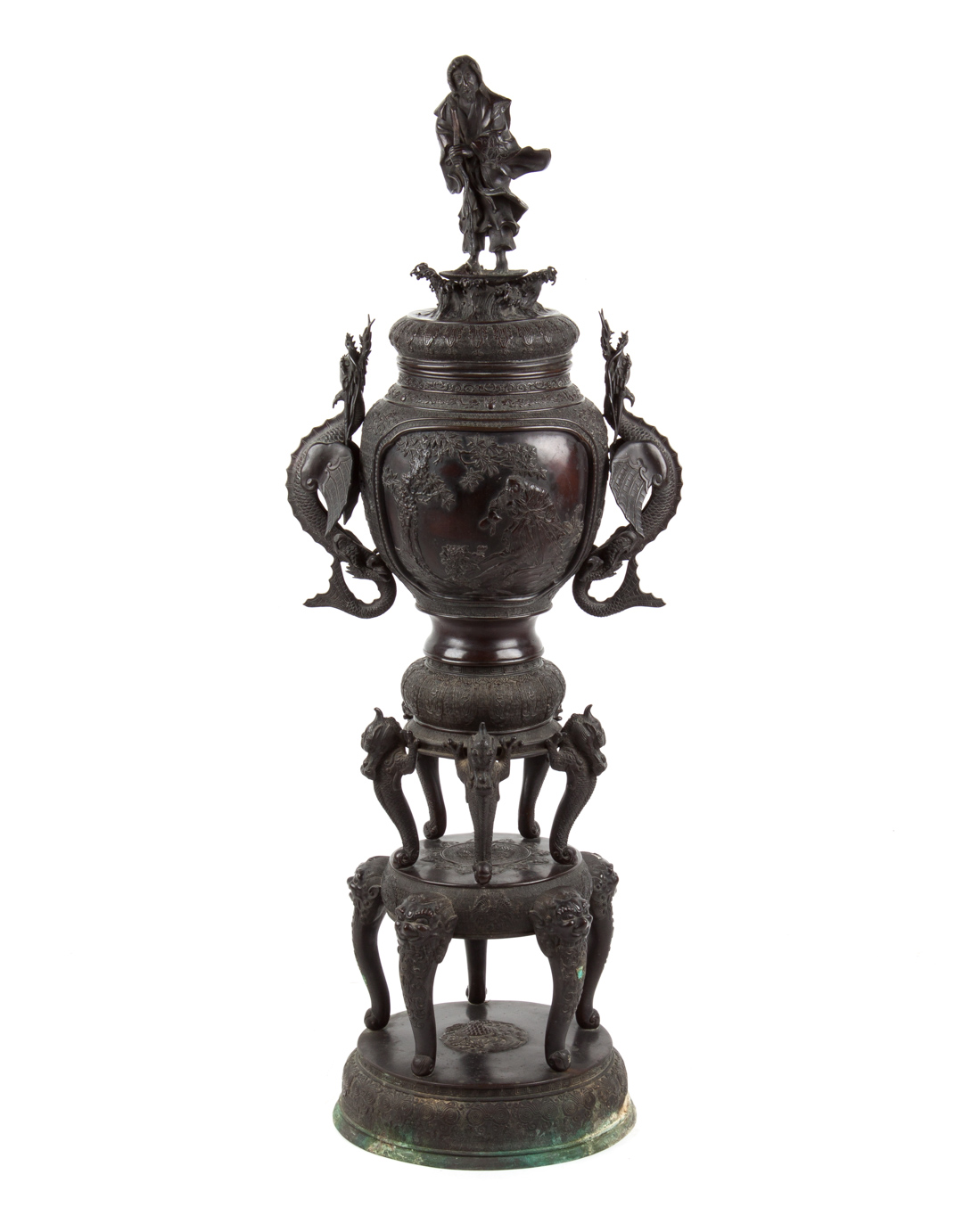 Appraisal: Large Japanese three-part bronze censer late th century finial of