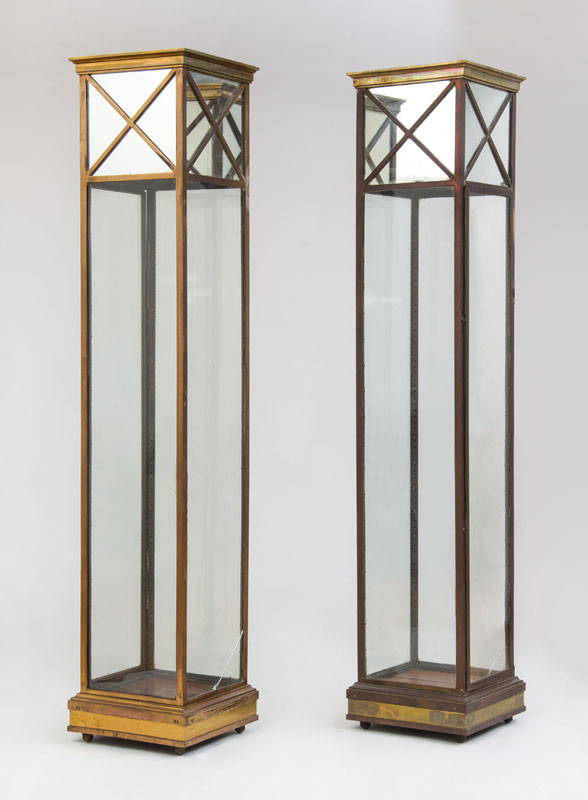 Appraisal: GEORGE CIANCIMINO ATTRIBUTION PAIR OF VITRINES Brass plate glass mirror