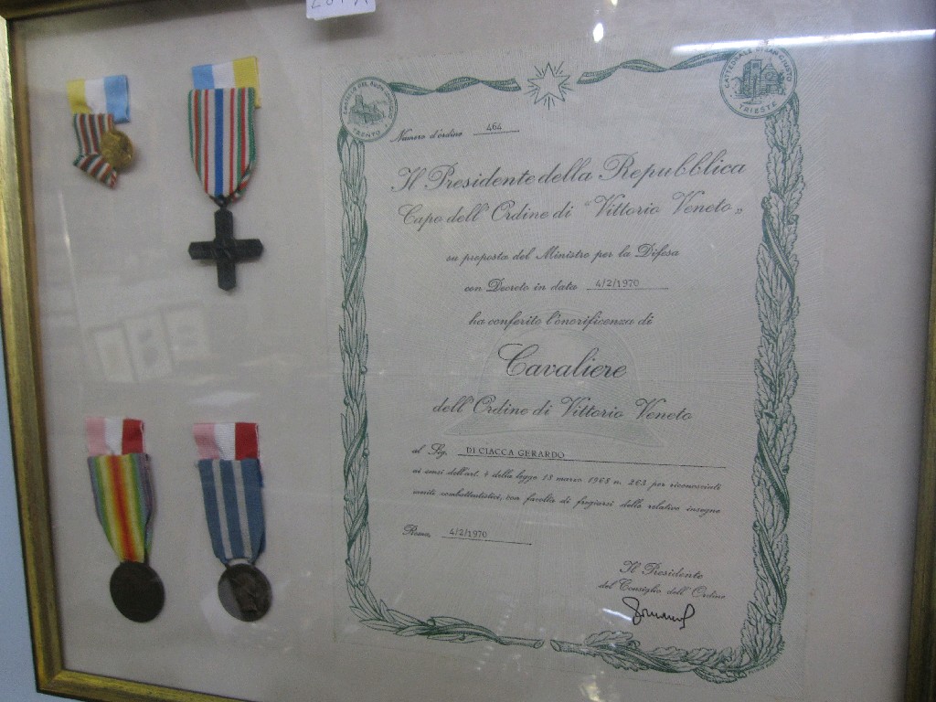 Appraisal: Group of four Italian war medals and a certificate of