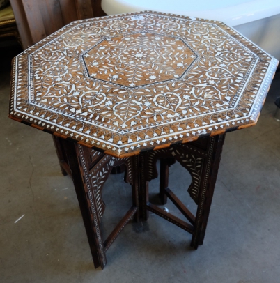 Appraisal: Syrian marquetry fold away octagonal side table